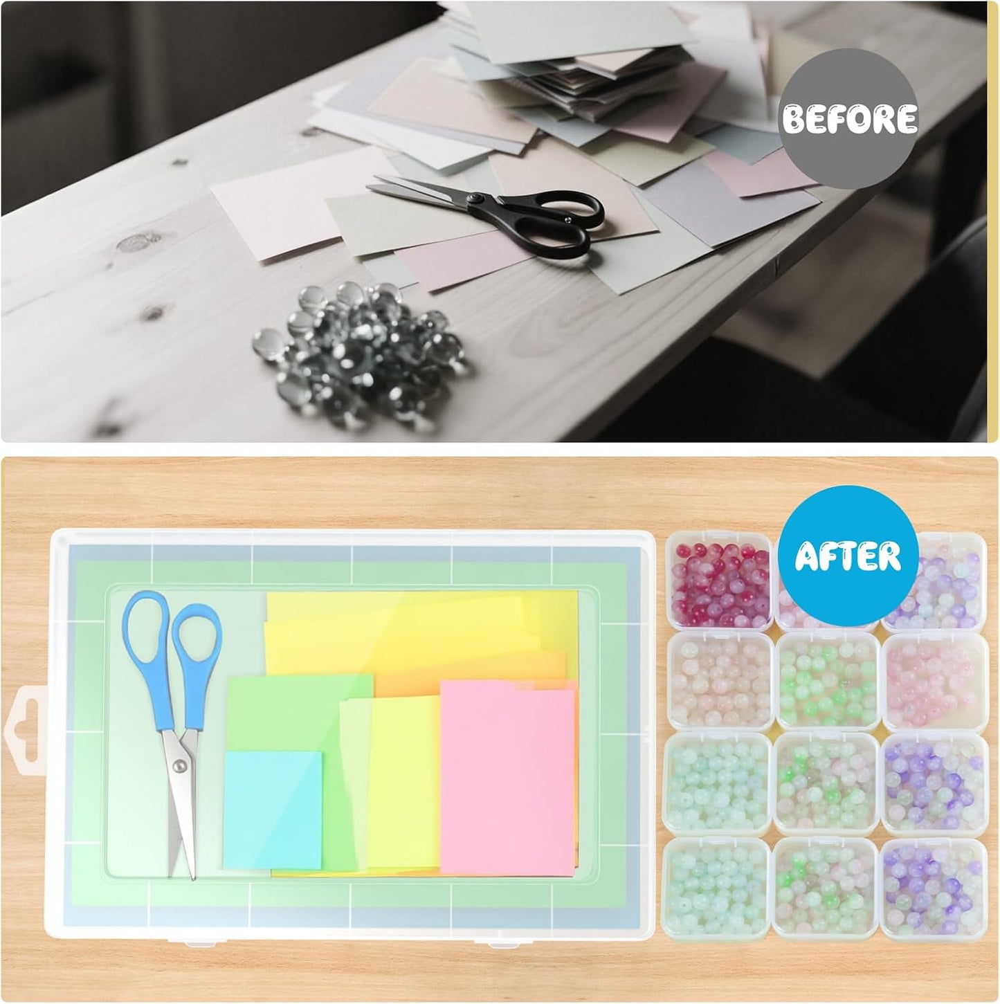 Mathtoxyz Extra Large Bead Organizer, 61 PCS Small Plastic Craft Storage Box with Hinged Lid and Labels Clear Bead Organizers and Storage Boxes for Jewelry, Diamonds, Bracelet Making DIY