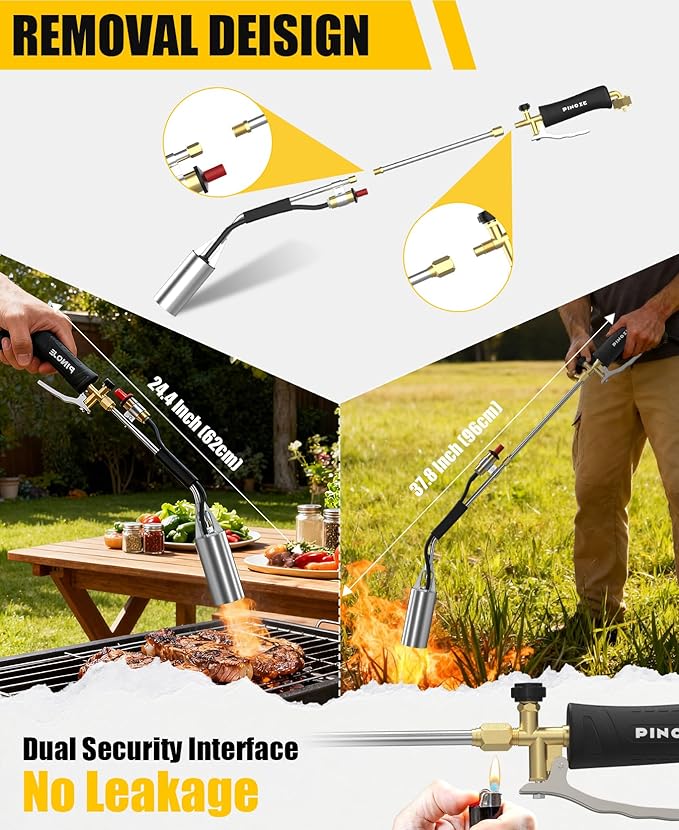 Propane Torch Weed Burner - 2,400,000 BTU Heavy Duty Blow Torch with Igniter & 10FT Hose, Flamethrower with 1LB Cylinder Adapter & Flame Control/Turbo Trigger for Weeding Wood Ice Snow Roof BBQ