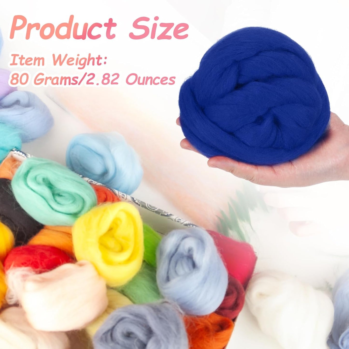 PATIKIL Wool Roving Yarn, 80G/2.82OZ Soft Felting Wool Pure Chunky Roving Yarn Bulk for Needle Felting Knitting Blanket Spinning Weaving DIY Craft, Dark Blue