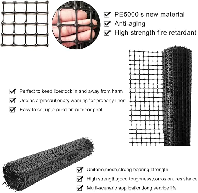 Plastic Garden Fence Animal Barrier,3.28 x 66 FT Heavy Duty Hard Plastic Mesh Fencing,Reusable Safety Temporary Fence Roll with Zip Ties,Snow Fence for Pool Deer Rabbit Chicken Dog Poultry-Black