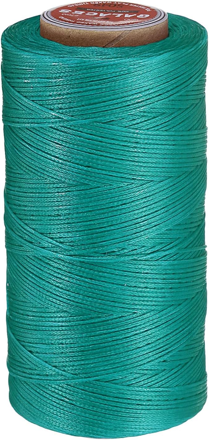 uxcell Flat Leather Sewing Waxed Thread, 270m / 295 Yards Polyester Wax String, 150D Wax Stitching Cord for Leather Crafts, Bookbinding, Bracelets Braided, Peacock Green