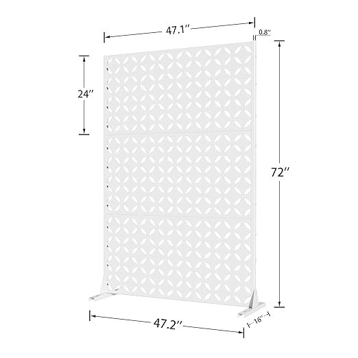 Casaphoria Metal Privacy Screen Outdoor, 72" H x 47" W Freestanding Decorative Privacy Screen for Patio Deck Balcony Garden with Stable Base, White-Daniel