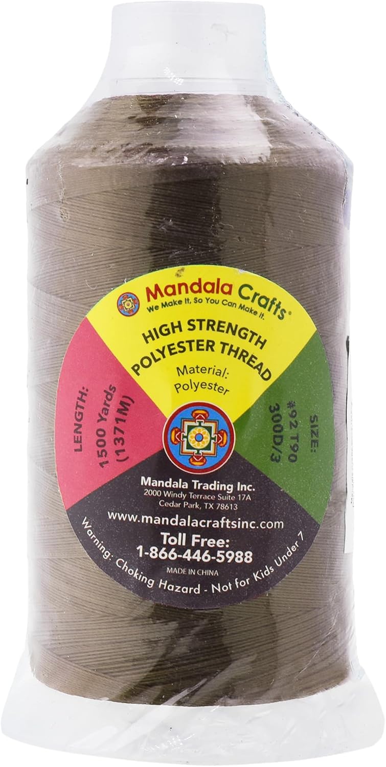 Mandala Crafts Dark Beige Heavy Duty Thread -1500 Yds Tex 90 Thread for Sewing Drapery Jeans Leather Hair - Bonded Polyester for Outdoor Marine Upholstery