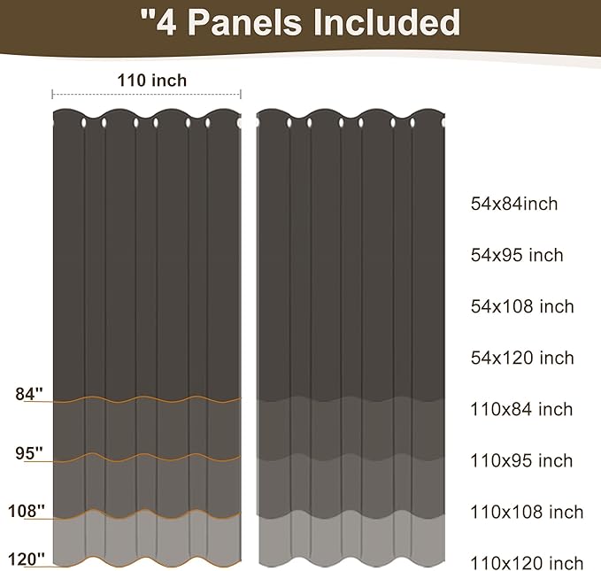 HolidayIdeas Linen Outdoor Curtains for Patio 4 Panels Waterproof Taupe Outside Curtains 110"x108"-Indoor/Outdoor Gazebo Wide Curtains Weatherproof, Privacy for Pergola, Porch, Cabana, Pool