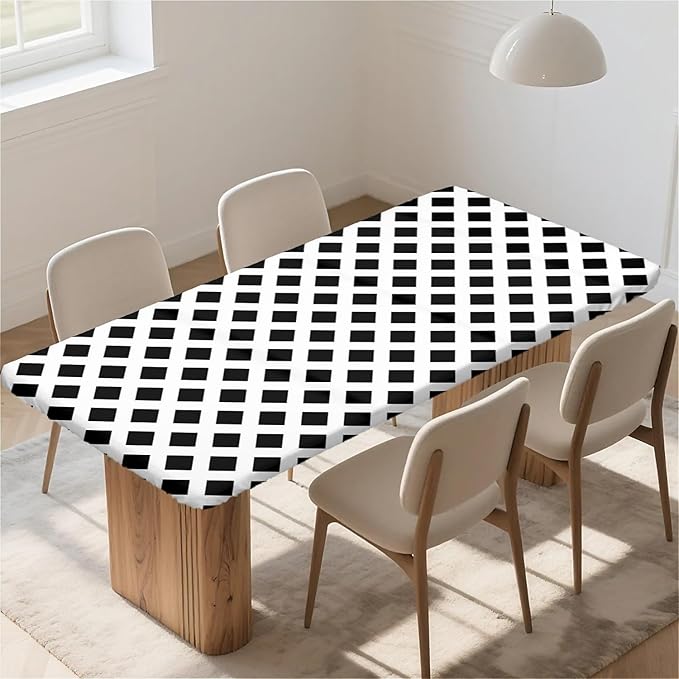 Rectangle Table Cloth Cover Waterproof Elastic Fitted Polyester Fitted Tablecloths for 6 Foot Tables for Indoor,Picnic, Camping, Outdoor （72" x 30"，Diamond Geometry）