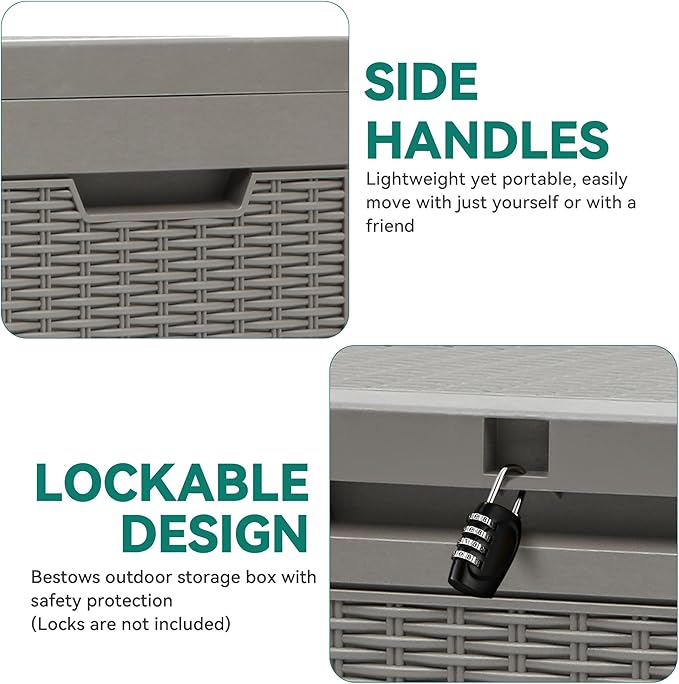 YITAHOME 60 Gallon Resin Deck Box, Weather Resistant Outdoor Rattan Storage Box, Lockable Indoor Outdoor Storage for Supplies and Essentials, Taupe