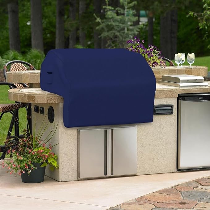 Covers & all Built-in Outdoor Grill Cover, Durable 12 Oz Waterproof Cover Max Material with Air Pocket & Elastic for Snug Fit (44" W x 27" D x 26" H Inches, Blue)