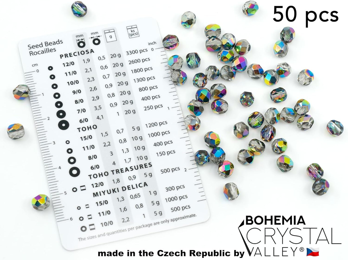 275 pcs Set of Czech Faceted Glass Beads, Fire-Polished Round Crystal Vitrail - 3mm (100pcs), 4mm (100pcs), 6mm (50pcs), 8mm (25pcs) kit for Jewelry Making