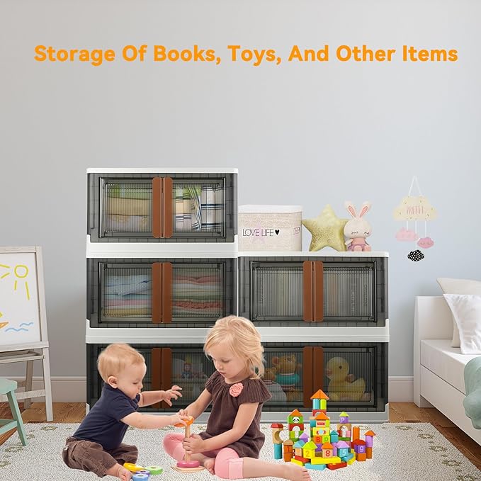 Storage Bins, Cabinet with Lids, Extra Large Useful Box, 19 Gallons (72L) Capacity (Per One), 2 Packs, Collapsible, Transparent, Home Organizer