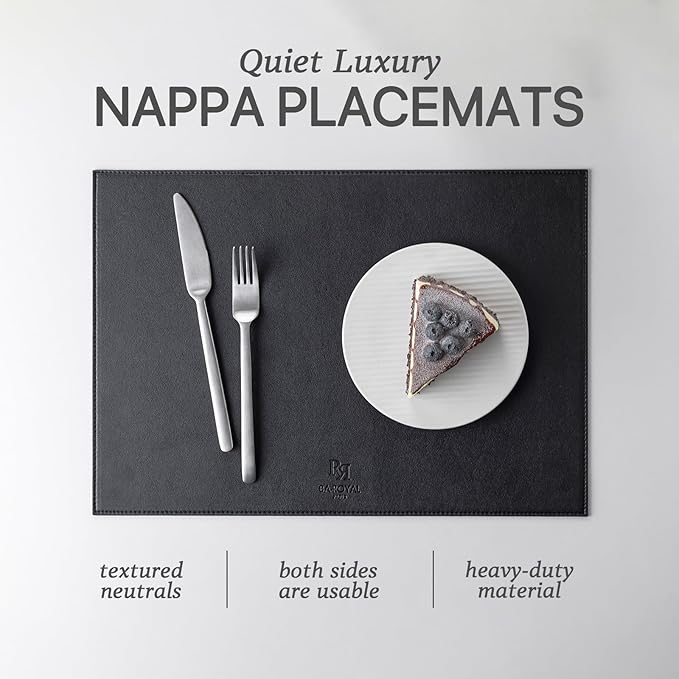 Faux Leather Placemats Set of 4 Vinyl Washable Wipeable Table Mats for Kitchen Dining Table Heat Resistant Waterproof Modern Indoor/Outdoor Placemats Non-Slip Easy Clean Place Mats (Black)