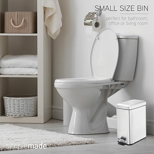 SIMPLEMADE Rectangle Step Trash Can - 5 Liter / 1.3 Gallon - Small with Lid, Stainless Steel for Bathroom | Office | Garbage | Metal Wastebasket (Steel)