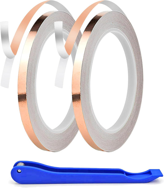 1/4 Inch Silver Backed Copper Foil for Stained Glass, 1.5 Mil Thick, 36 Yards 2 Rolls, with Copper Foil Hand Foiler