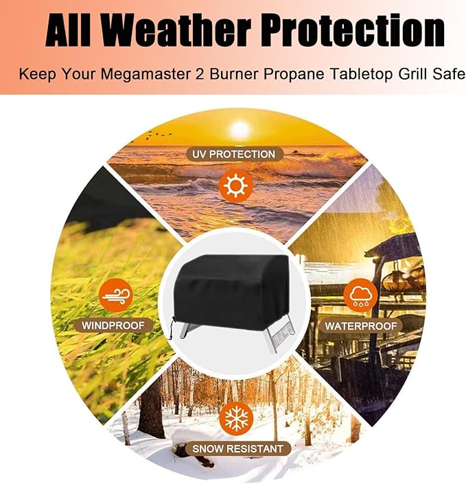 Table Top Grill Cover for Megamaster 2 Burner, Heavy Duty 600D Outdoor Waterproof Portable Tabletop Gas Grill Cover for Megamaster 2-Burner BBQ Accessories