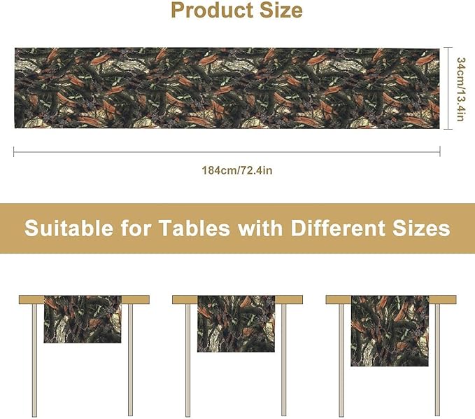 Camouflage Forest Trees Table Runner, Rustic Camouflage Hunting Camp Mossy and Oak Table Runner for Kitchen Dining Banquet Party 13x90in