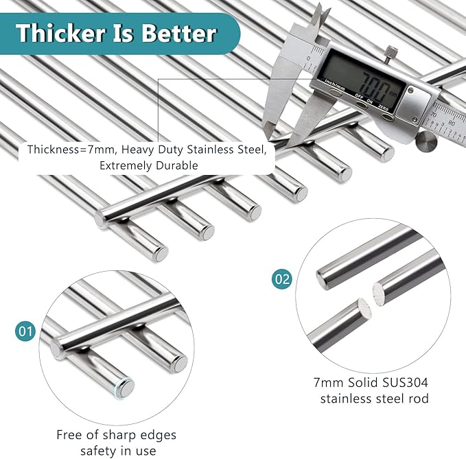 Criditpid 304 Stainless Steel 7639 Grill Grates for Weber Spirit 300 & GS4 Spirit II 300 Series, Spirit E310 E320 E330, Genesis Silver B/C, Genesis Gold B/C, Genesis Platinum B/C Grill Parts, 7638