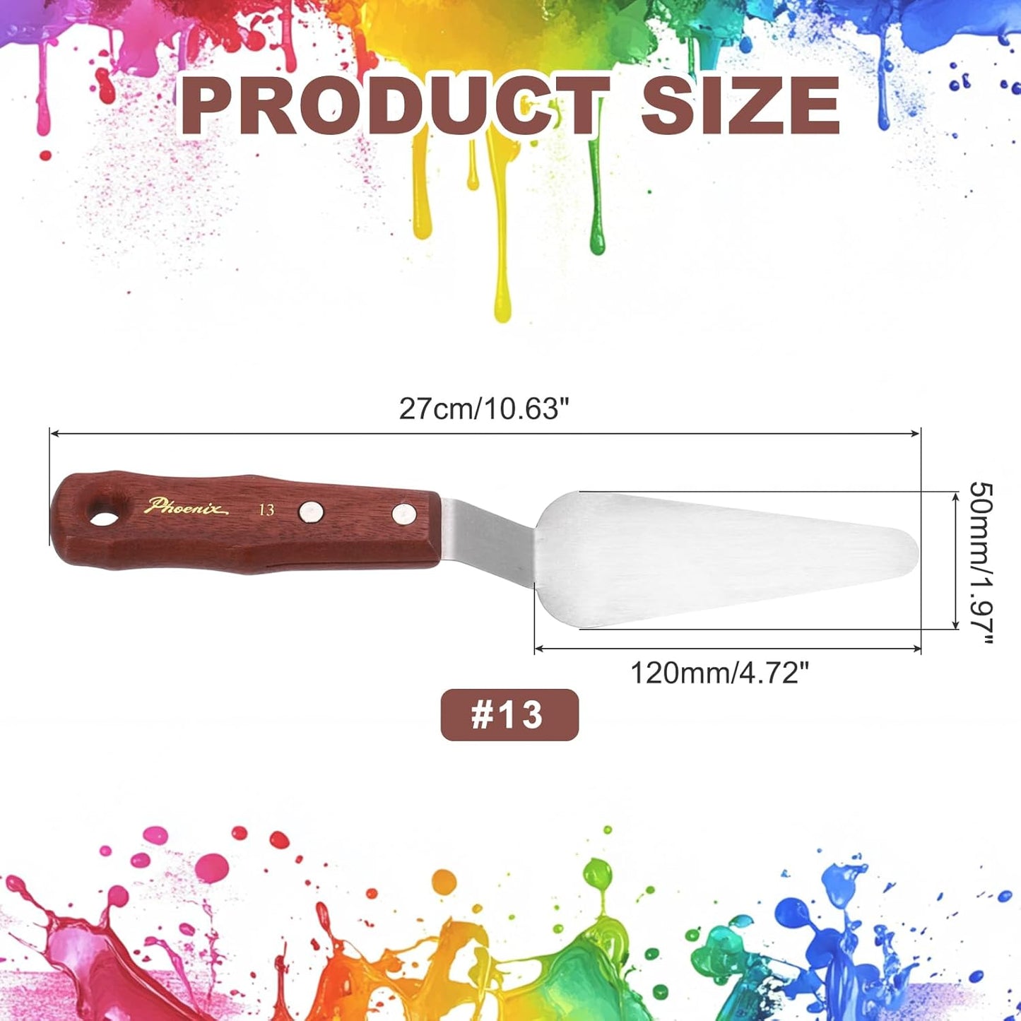 MECCANIXITY Pack of 1 Large Palette Knife No.13, 10.6" Long Palette Knives with Stainless Steel Flexible Spatula Pallet Knife and Wood Handle for Scraping, Mixing, Oil Acrylic Painting Canvas