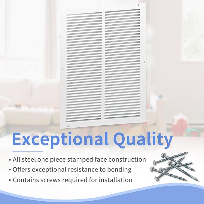 14"W x 20"H [Duct Opening Size] Steel Return Air Grille, Air Return Vent Cover for Ceiling and Sidewall - HVAC Air Vent Covers - [Outer Dimensions: 15.75"W x 21.75"H]