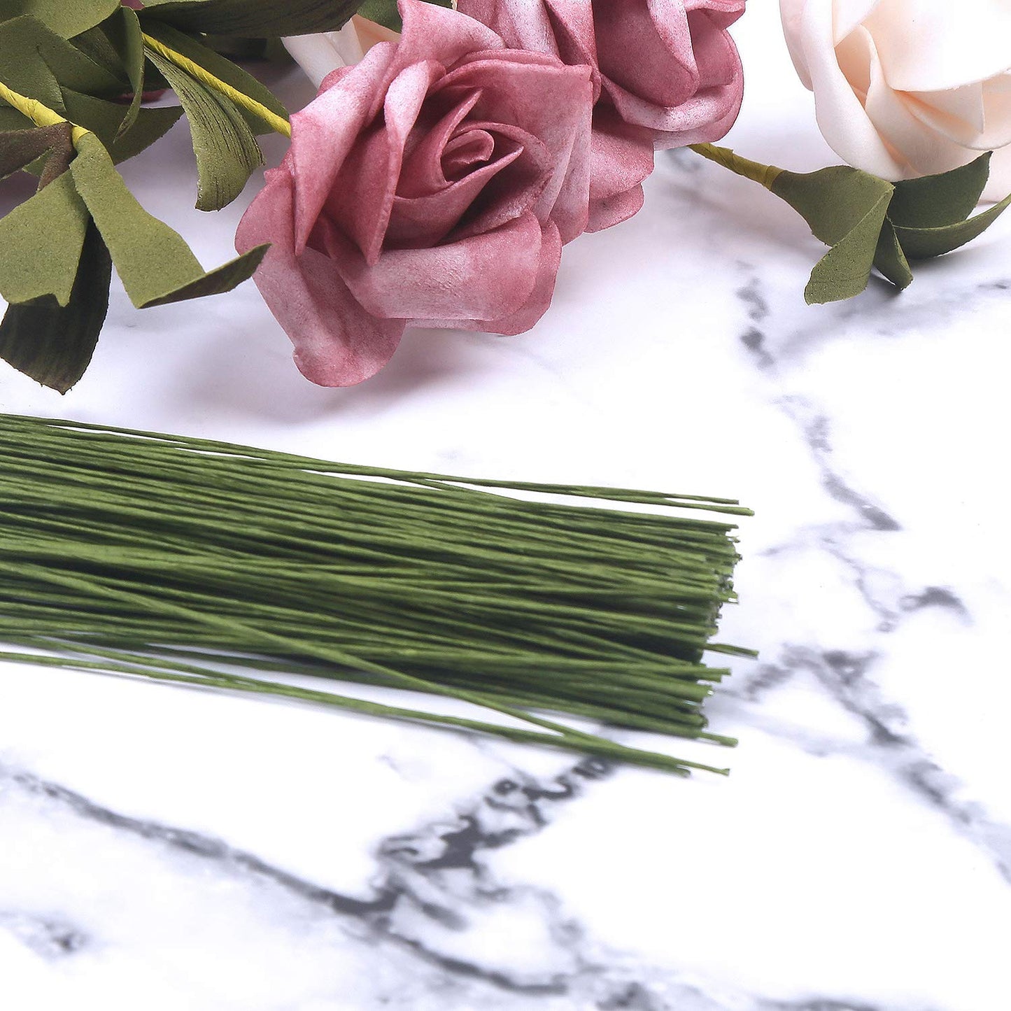 CCINEE 26 Gauge Dark Green Floral Wire Stem for Flower Arrangement Craft Supply,16 Inch,200PCS