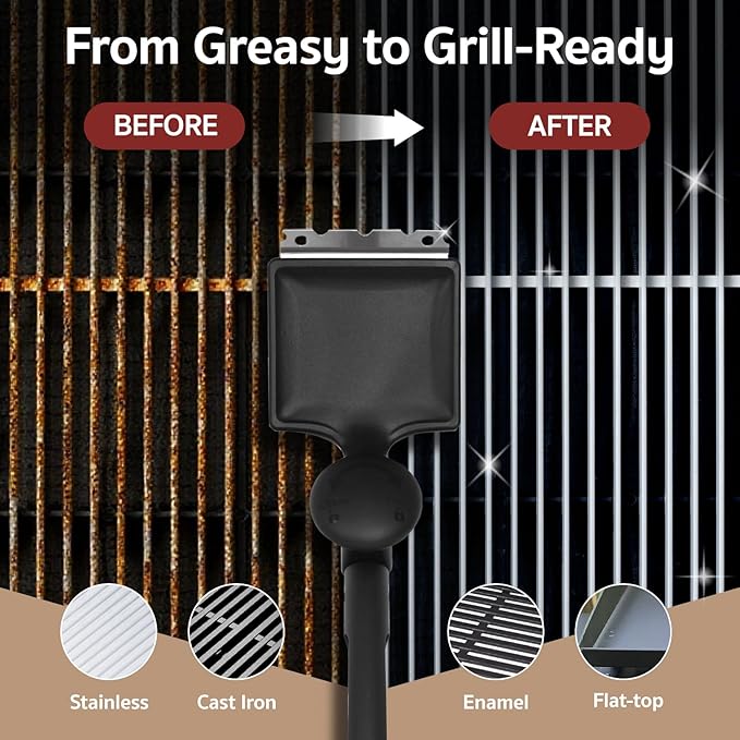 GASPRO Steam Grill Brush Bristle Free for Outdoor Grill, BBQ Grill Cleaning Brush with Replaceable Scrub Sponge Head & Scraper, Ergonomic Handle, Safe for Stainless Steel, Cast Iron & Porcelain Grate