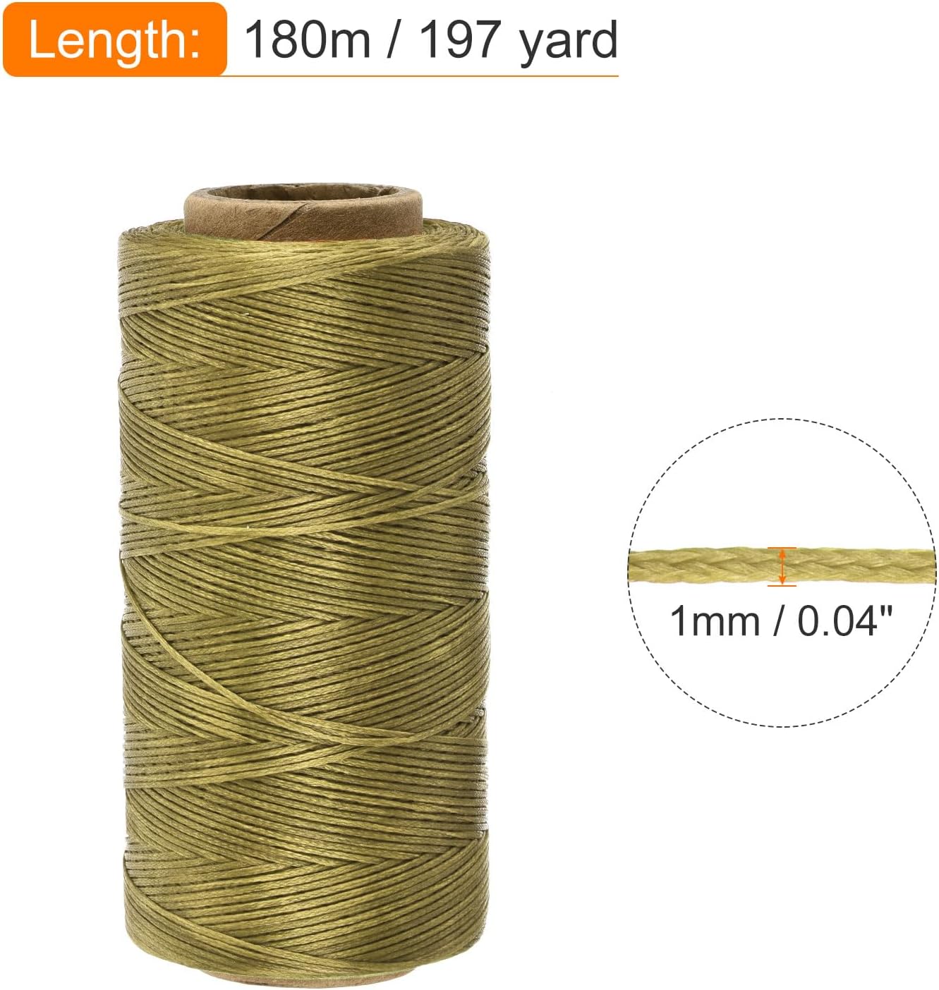 MECCANIXITY Waxed Thread,197 Yard 1mm 210D Flat Wax Thread Polyester Waxed String for Leather Sewing Hand Weaving Book Binding Home Decoration,Deep Khaki