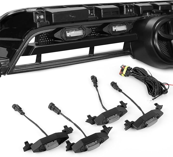 SEVEN SPARTA 4 PCS Grill Led Lights Compatible with Toyota 4Runner 2020-2024, Including SR5, TRD Sport, Off-Road, Premium and Limited Grille, Fuse and Instruction Included (Smoke Shell/White Lights)