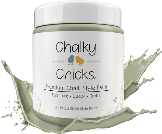 Chalky Chicks All-in-One Chalk Paint for Furniture or Cabinet -16FlOz-Matte Finish Mountain Green (Sage Green) for Metal, Wood Furniture Paint - No Sanding All-in-One for Home Decor & Crafts, USA Made
