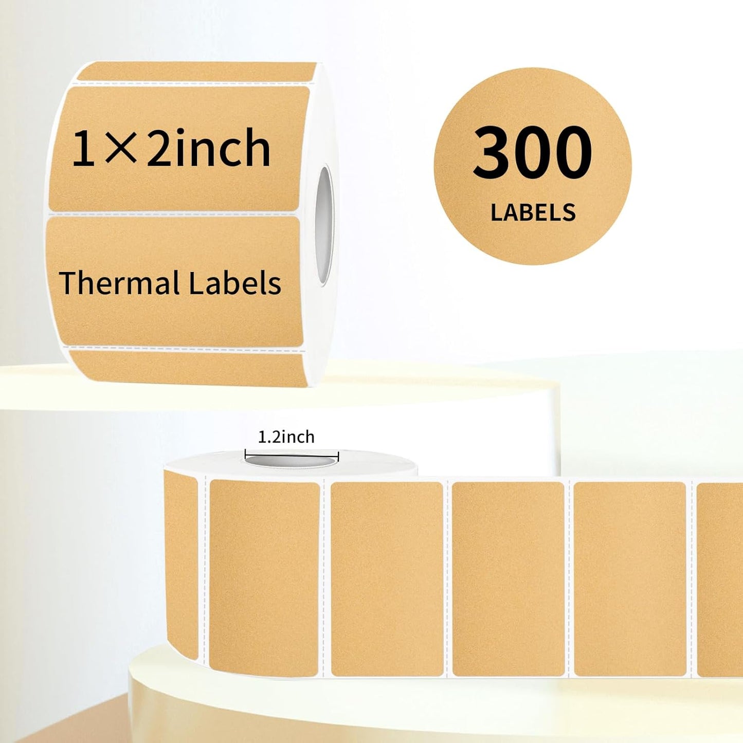 2x1 Inch BrownThermal Labels, Waterproof Brown Thermal Printer Stickers, Self-Adhesive Shipping Label Printer Sticker for Barcode, Name, Address, 300 Labels/Roll Perforated Lines