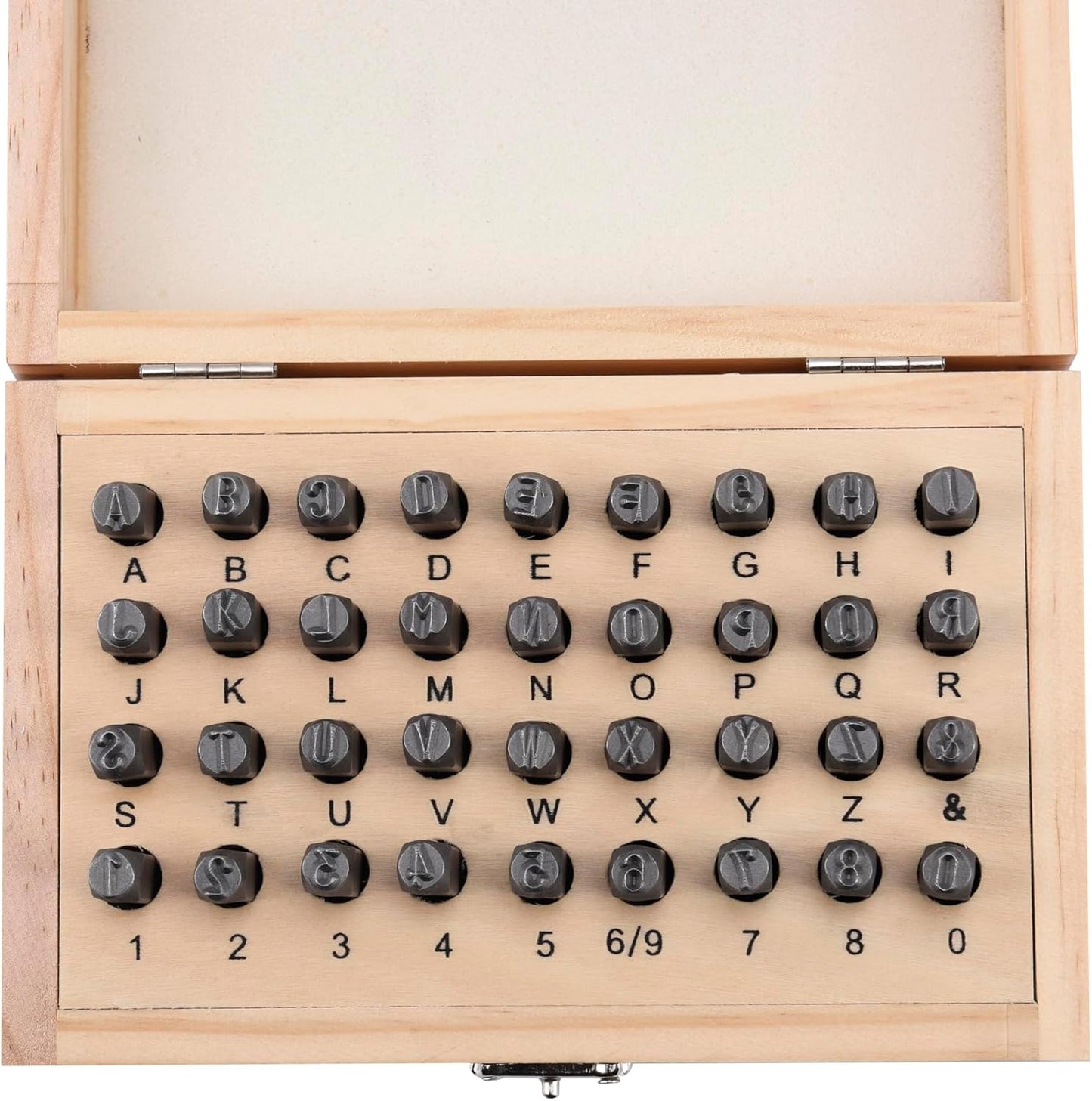 HimaPro Letter and Number Stamp Set 36pcs 40Cr Alloy Steel Metal Stamp Number & Letter Punch Set in a Wooden case (6mm 1/4 Inch)