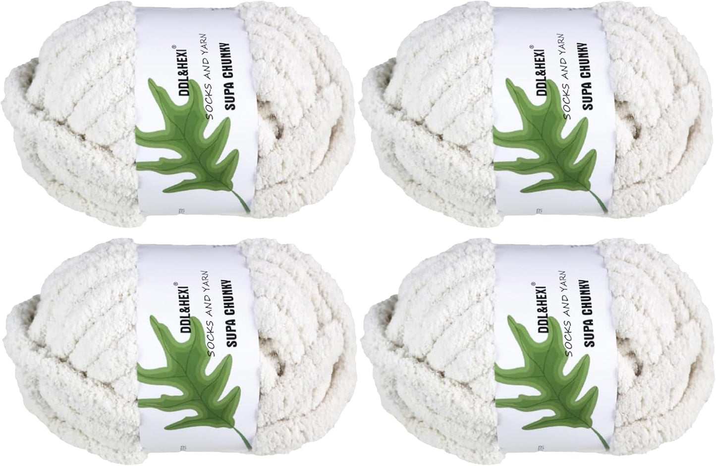 DDL&HEXI 4 Pack Super Chenille Chunky Yarn for Hand Knit, Blanket Making Kit, Jumbo Knitting, 4x8oz (226g) per Bag, Soft Polyester for Crochet, Knitting, and DIY Projects (White-4)