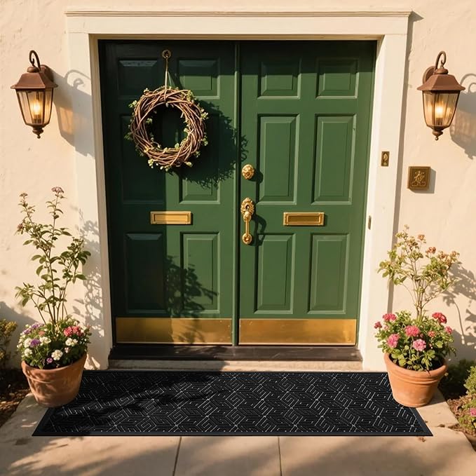Yimobra Front Door Mat Outside Entrance, 72x24 Runner, Waterproof All-Season Weather Large Doormat, Non Slip Natural Rubber, Stain and Fade Resistant, Indoor Outdoor Mat, Easy Clean Patio, Black