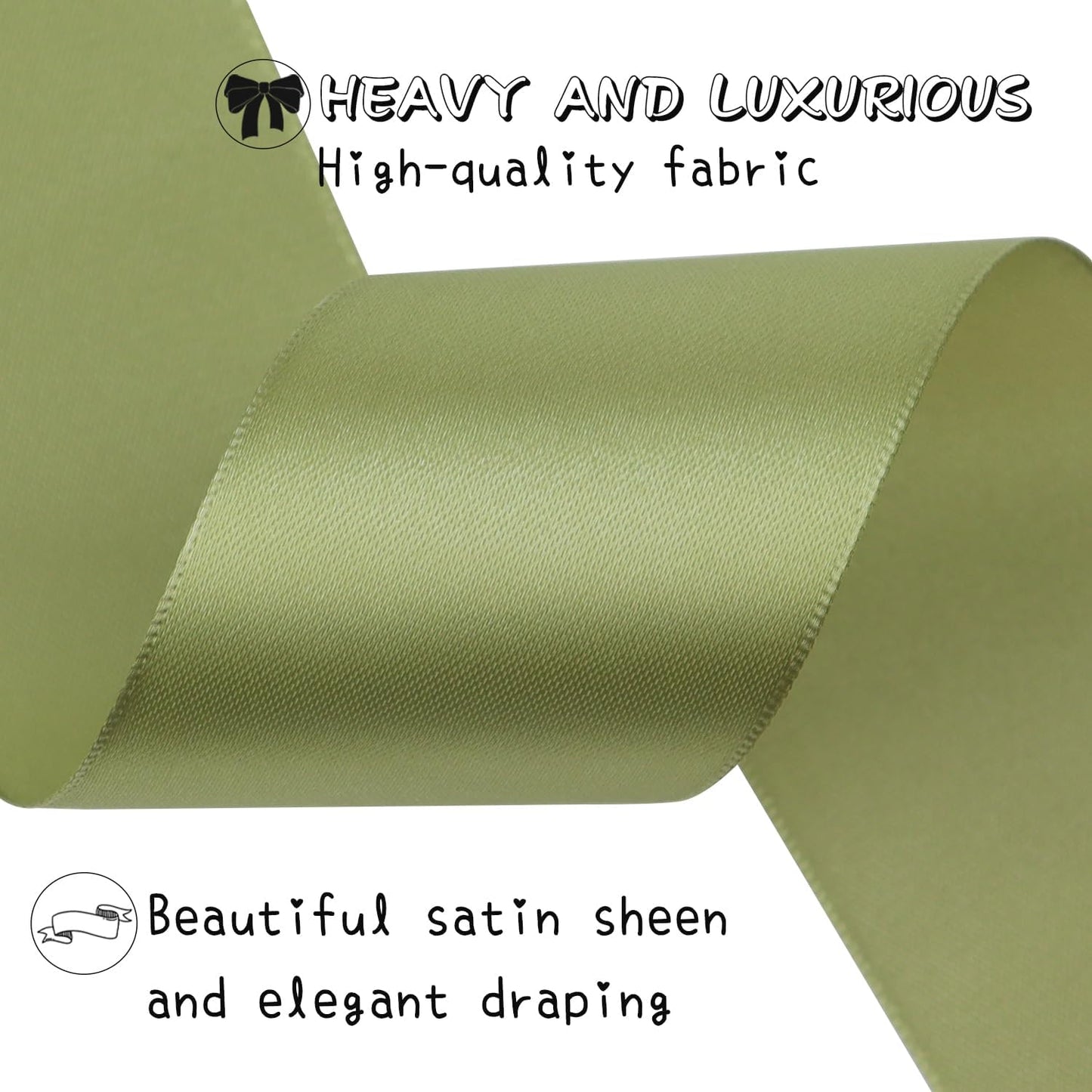 Olive Green Solid Satin Ribbon 2 Inch 25 Yards Solid Polyester Fabric Ribbon for Gift Wrapping Wedding Christmas Baby Shower Birthday Party Decoration Handmade Immortal Flower Craft