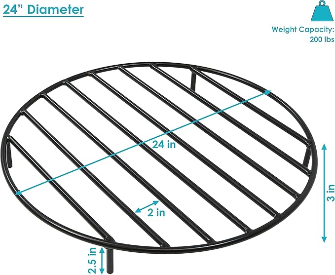 Sunnydaze Round Fire Pit Grate - Elevated Wood Grate for Fire Pit - Heavy-Duty Steel Log Grate for Outside - 24-Inch