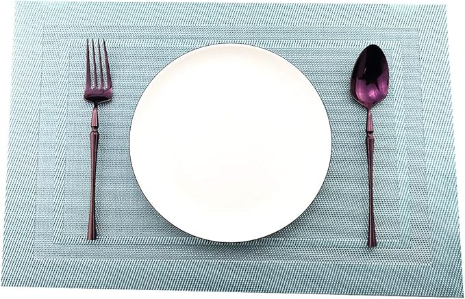 Gugrida Placemats Set of 6 Plaid Checkered Blue PVC Placemat for Dining Table Durable Woven Vinyl Stain tablemats 18"X12"