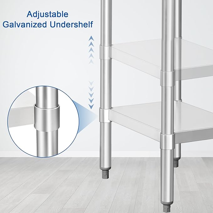 HARDURA Stainless Steel Work Table Commercial 30×15 Inches Kitchen Prep Table and Heavy Duty Commercial Workbench NSF 430 with Undershelf and Galvanized Legs
