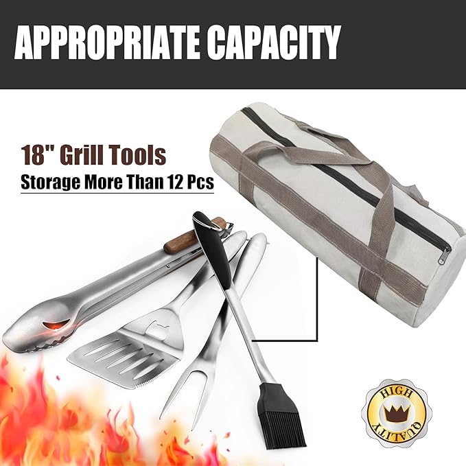 Grill Tool Storage Bag, Grill Accessories Storage, Grill Utensil Storage for Outdoor Camping Barbecue. Can Hold BBQ Tools up to 18", ‌‌Gifts for Men and Dad.
