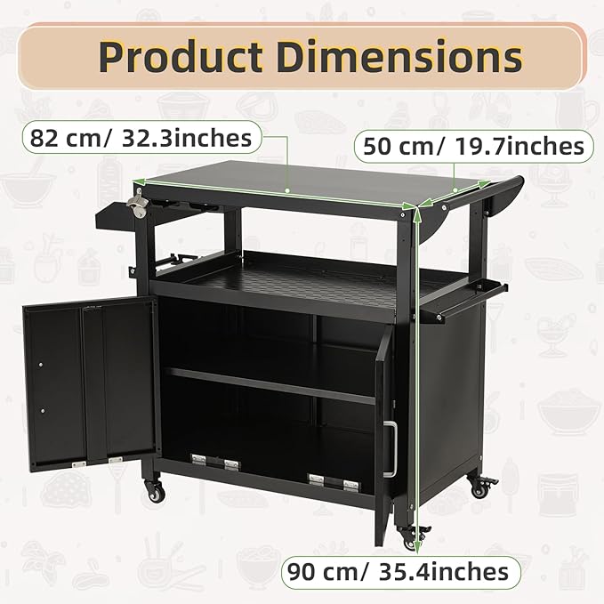 Outdoor Grill Prep Table Storage Cabinets Rolling Bar Grill Cart with Wheels for Blackstone 17/20/22 Inch Griddles Stand, Movable Kitchen Island for Patio, Outdoors, Bar, Outside, Poolside