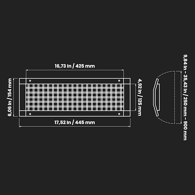 Repa Market 17" x 5" Inch Air Exhaust Grille for Round Ducts - 2 Adjustable Louvre Blades - Galvanized Air Supply Vent Cover - Side Fit Round Surface Canal Ducting from 9.84" to 35.43" Inches