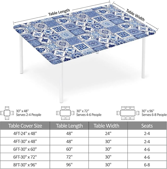 Rectangle Table Cloth Cover Waterproof Elastic Fitted Polyester Fitted Tablecloths for 4 Foot Tables for Indoor,Picnic, Camping, Outdoor （48" x 30"，Bohemia）