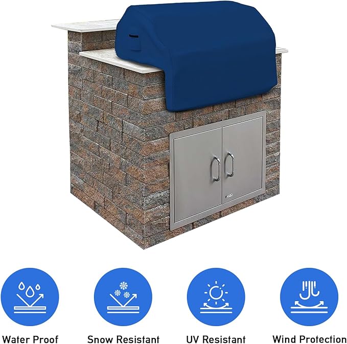 Covers & all Built-in Outdoor Grill Cover, Durable Heavy Duty 18 Oz Waterproof Cover Tuff Material with Air Pocket & Elastic for Snug Fit (36" W x 26" D x 24" H inches, Blue)