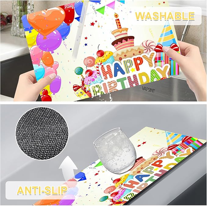 Birthday Placemats Set of 4 - Faux Leather Heat Resistant Placemats for Dinner Table, Non-Slip Waterproof Oil-Proof Washable Reusable Placemat for Indoor Outdoor Kitchen Decor, 15.75In*11.81In