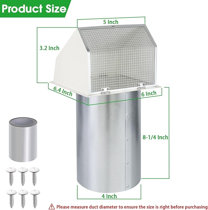 4 Inch Dryer Vent Cover Outside Hooded Wall Vent with Screen and Damper, Exhaust Vent Wall Mount Exterior Wall Vents Cover Cap for Dryer Ventilation&Outdoor Air Exhaust,Galvanized Steel,White