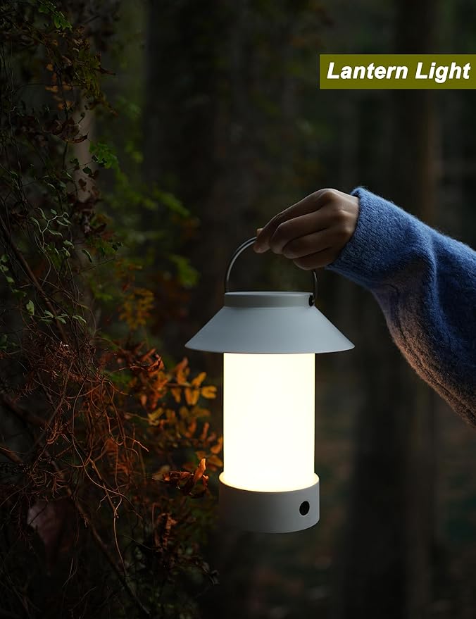 Rechargeable Outdoor Lantern Waterproof, Dimmable Warm White & Flickering Flame Mood Light, Portable Cordless Table Lamp for Patio/Camping/Shower/Emergency Power Outage (Black)
