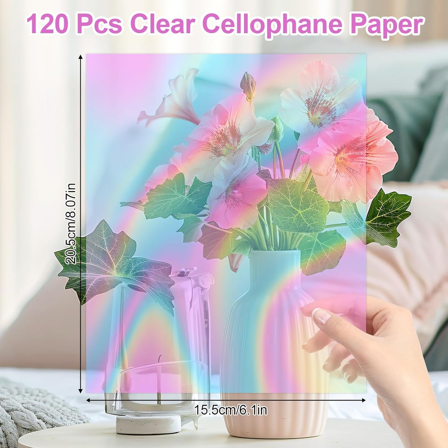 PEASUG 120 PCS Iridescent Cellophane Sheets, 6x8 Inches Holographic Candy Cellophane Wrap, Iridescent Paper for DIY Crafts Project, Art, Lights, Window Decoration