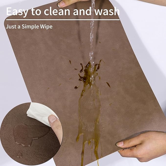 Cowhide Pattern Faux Leather Placemats Set of 6,Heat Resistant Non-Slip Waterproof Wipeable Washable Kitchen Dining PU Table Place Mats,Double-Sides Available,Dark Brown