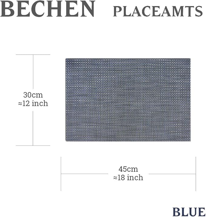 Thicken Placemats Set of 6 Vinyl Heat-Resistant Table Mats Washable Plastic Placemats for Dining Table (Blue)
