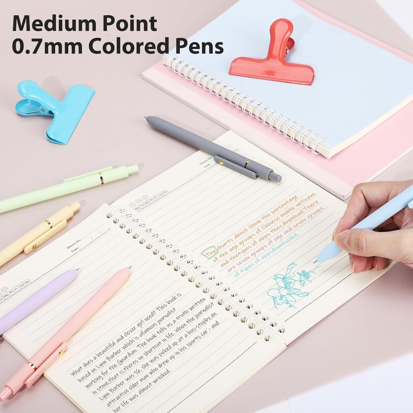 FIOVER Colored Pens, 12 Pack Colorful Gel Pens, Quick-Dry 0.7mm Medium Point for Journaling, Note Taking, Doodling, Aesthetic Office School Supplies, Gifts for Women Men(12PCS Multiple Colors)