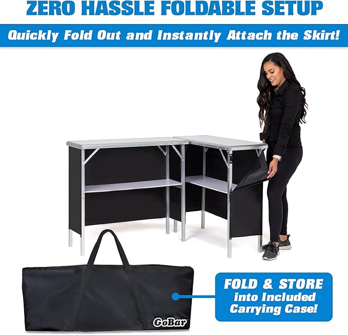 GoPong GoBar Portable Double Bar Table Set - Mobile Bartender Station for Events - Includes Carrying Case