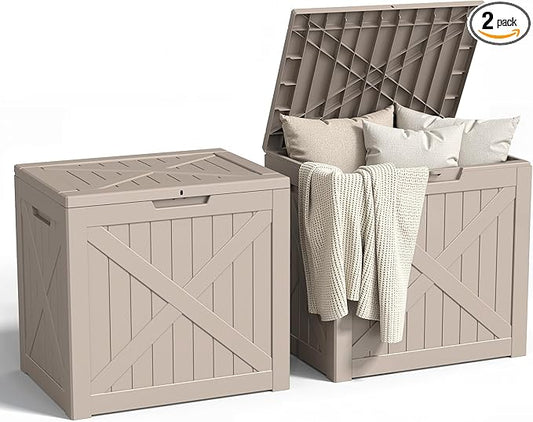 31 Gallon Outdoor Storage Box, Large Resin Deck Box for Patio Cushions, Garden Tools, Pool Accessories, Waterproof and Lockable Design, Storage Bench for Backyard & Deck(Gray)