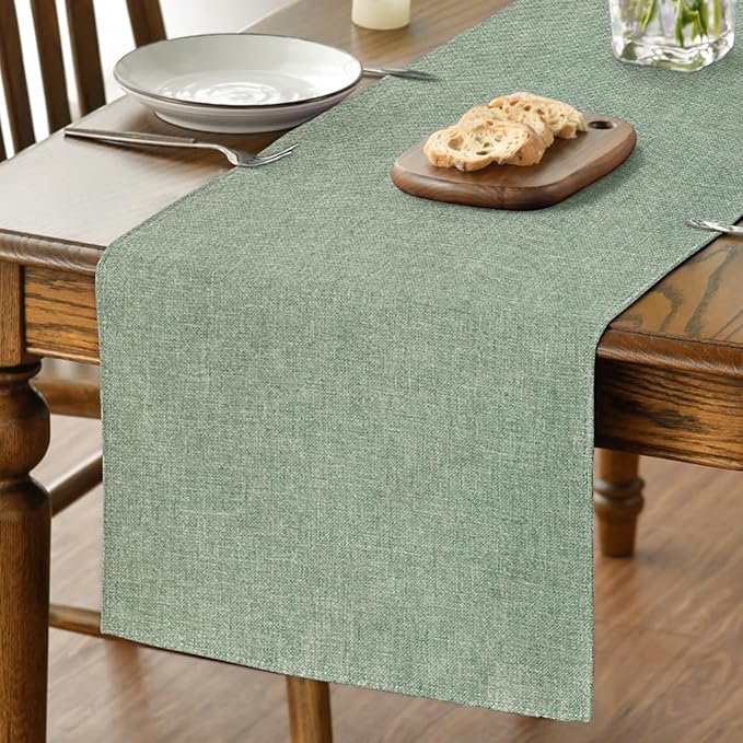 Artoid Mode Sage Green Table Runner, Seasonal Spring Summer Washable Kitchen Dining Table Decoration for Home Party Decor 13x90 Inch