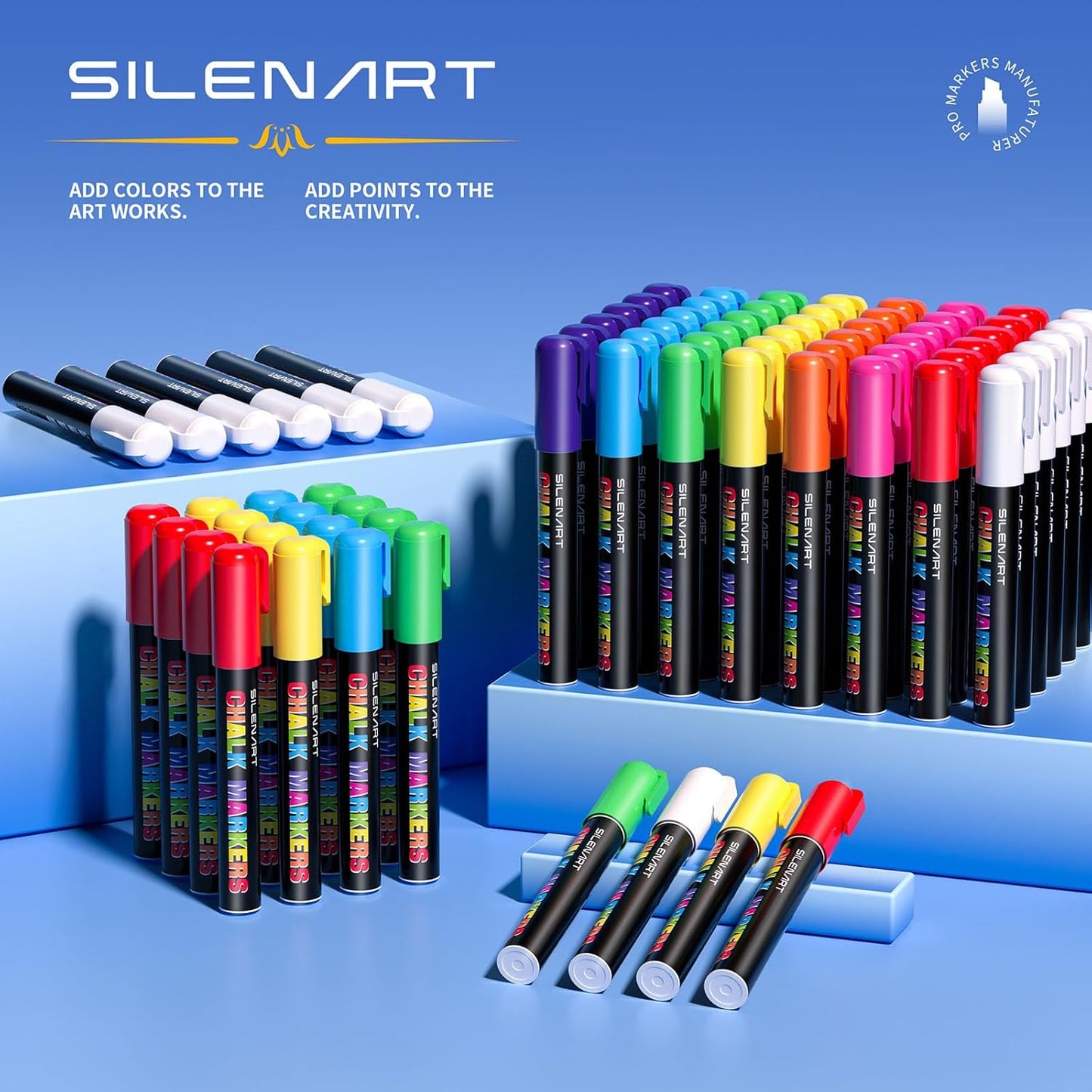 SILENART Blue Chalk Markers Jumbo Tip - 15mm Thick Tip Car Marker - Wide Window Chalk Pen for Chalkboard, Window, Glass, Mirror, Blackboard
